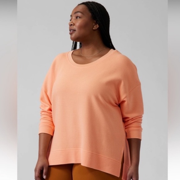 Athleta Coaster Luxe Waffle Knit Long Sleeve Sweatshirt in Orange size XL - Picture 10 of 10